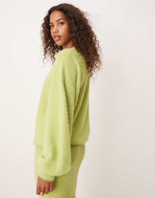 Glamorous chunky slouchy jumper in lime green knit (part of a set), 4 of 4