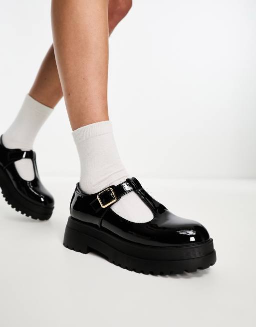 Glamorous chunky t bar mary janes in black patent ASOS