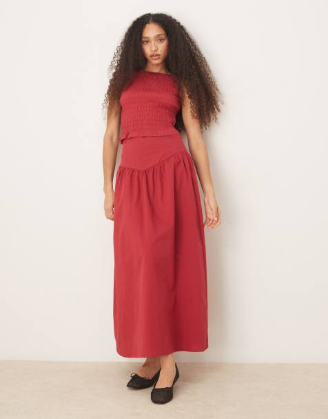 Glamorous drop waist maxi skirt in deep red co-ord