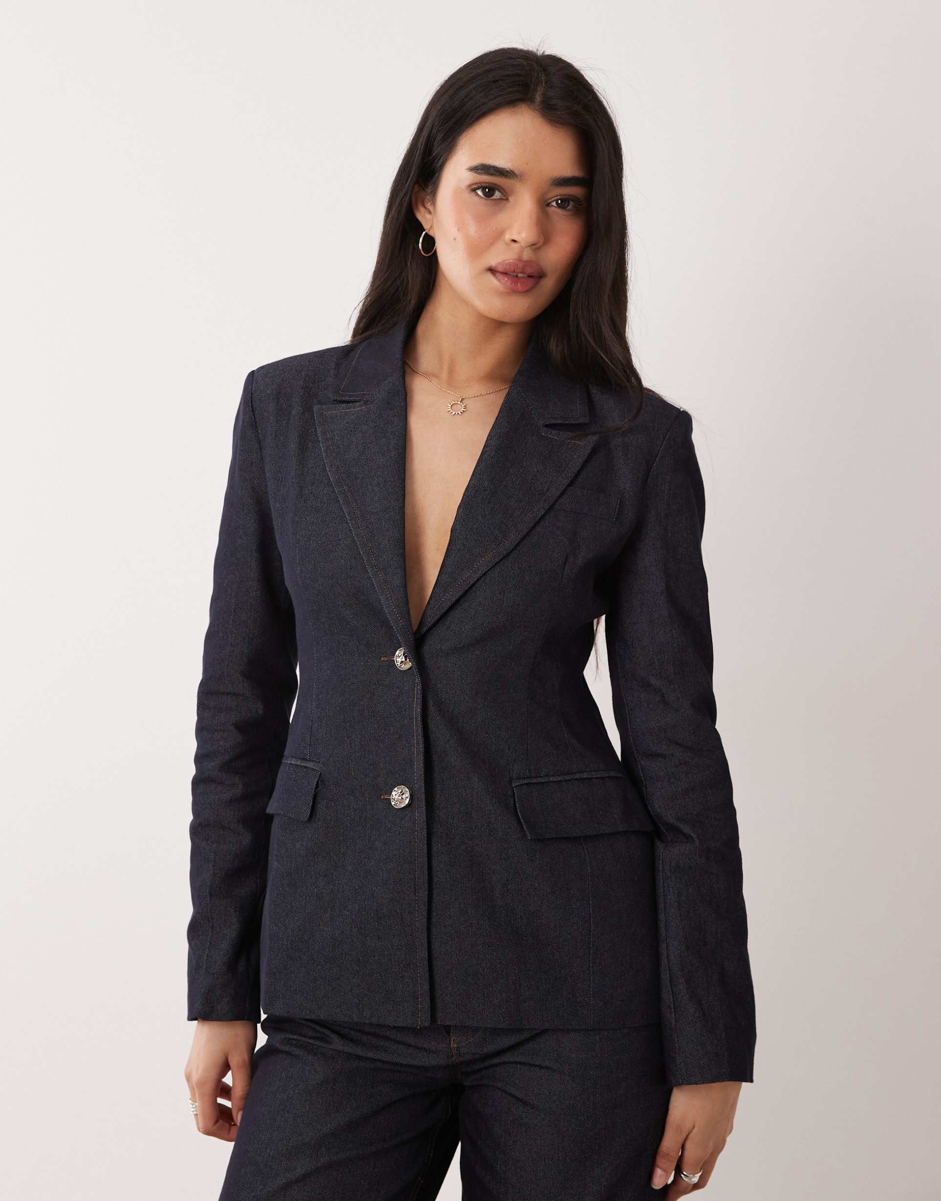 glamorous cinched blazer in dark indigo - part of a set