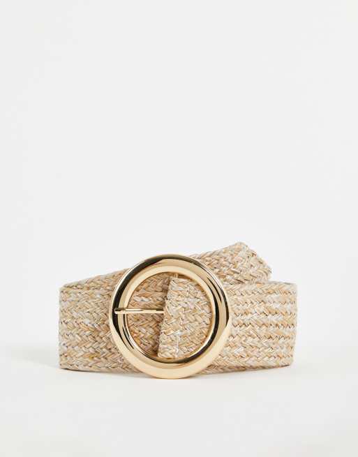 Glamorous - Cintura intrecciata colore naturale con fibbia a cerchio oro