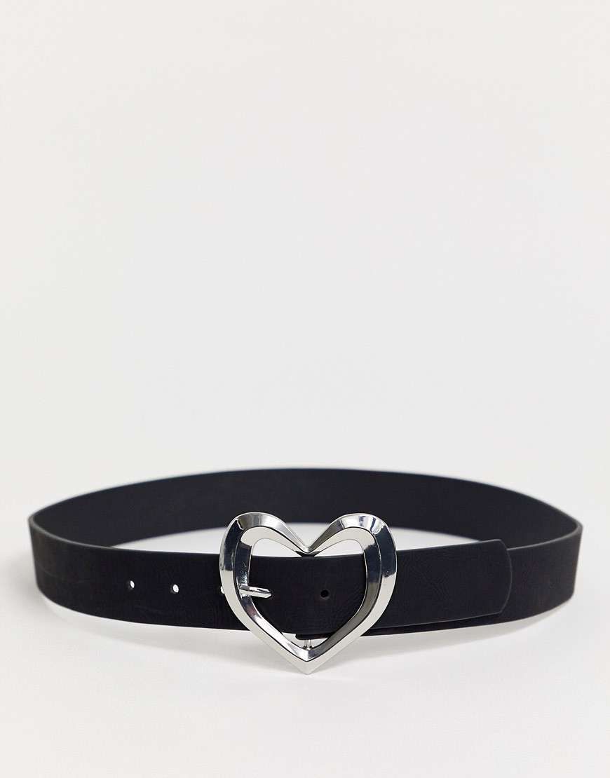 Glamorous - Cintura nera per vita e fianchi con fibbia a cuore argento martellato-Nero