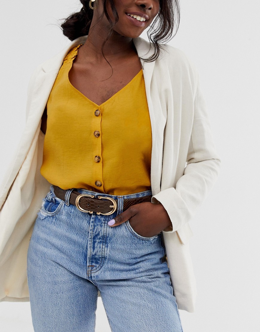 Glamorous - Cintura per jeans per vita e fianchi marrone coccodrillato con due cerchi