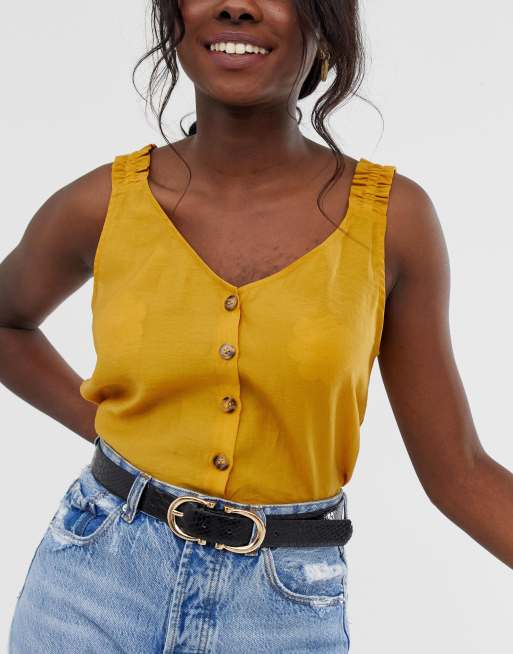 Glamorous - Cintura per jeans per vita e fianchi nero coccodrillo con fibbia doppia oro