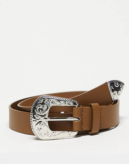 Glamorous - Cintura per vita e fianchi color cuoio con fibbia stile western