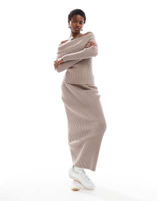 classic knit maxi skirt in taupe - part of a set-Neutral