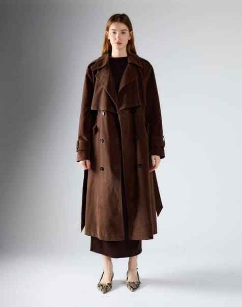 Glamorous Classic long trench coat in chocolate brown - view 1