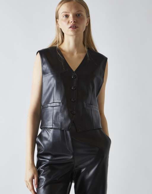 Glamorous Classic-waistcoat in black pu, 2 of 4