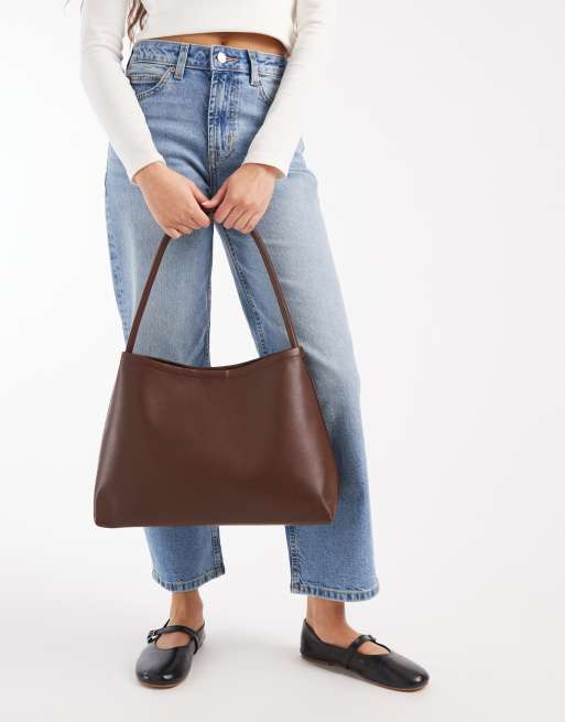 Glamorous clean tote shoulder bag in dark brown, 3 of 4