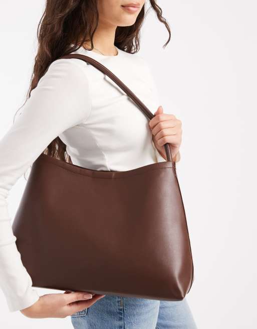 Glamorous clean tote shoulder bag in dark brown, 4 of 4