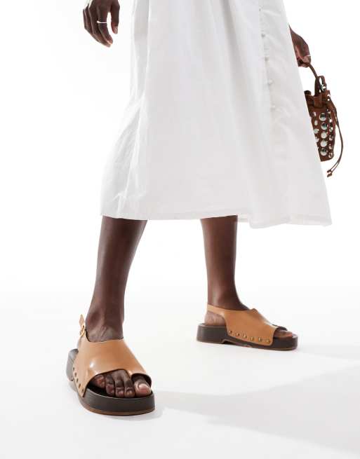 Glamorous clog sandals in tan, 3 of 4