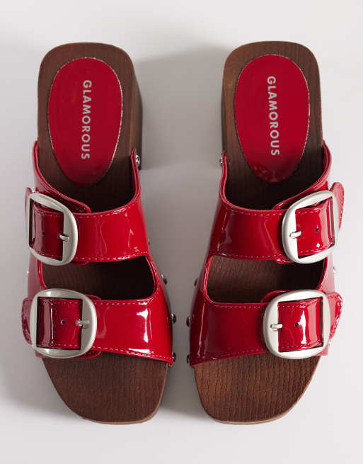 Glamorous clogs in red suedette, 4 of 4