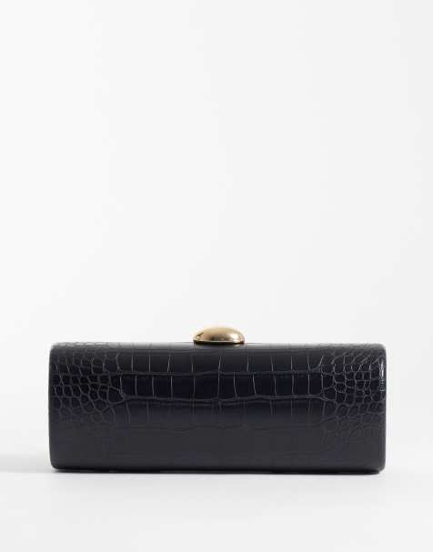 Glamorous clutch bag in black croc embossed - view 1