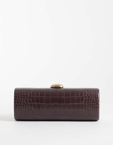 Glamorous clutch bag in brown croc embossed  - view 1