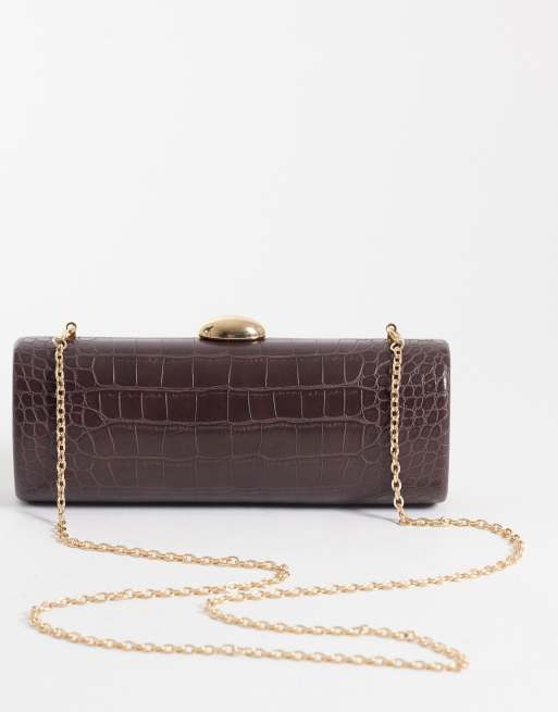 Glamorous clutch bag in brown croc embossed , 4 of 4