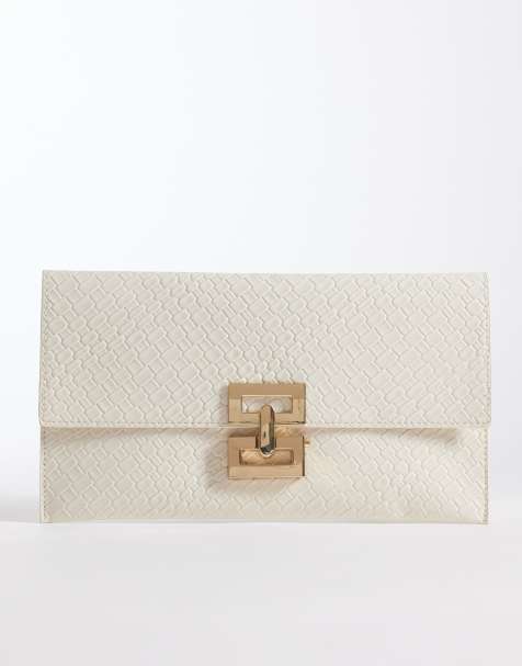 Glamorous – Clutch in Creme mit Weboptik und Metallschnalle in Gold - view 1