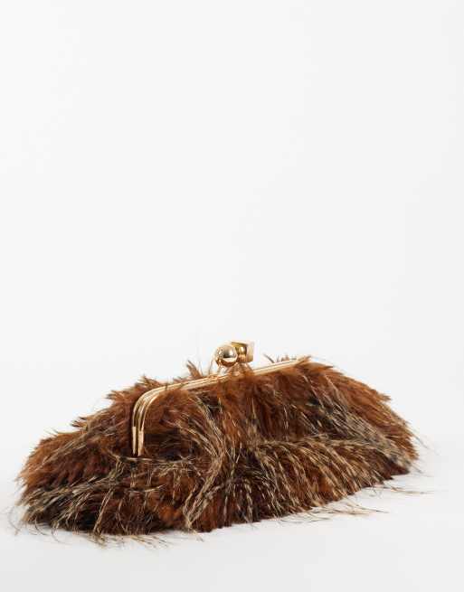 Glamorous Clutch mit Kiss-Lock-Verschluss in Braun, 4 von 4