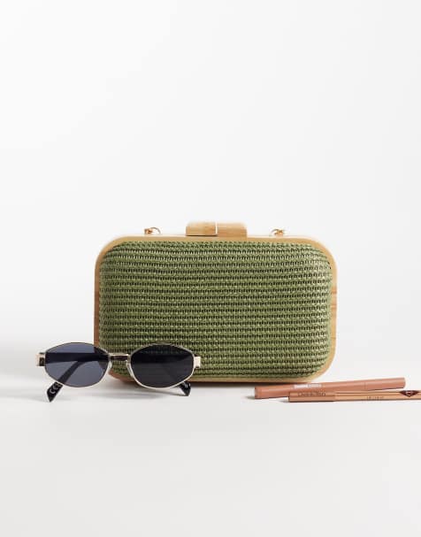 Glamorous – Clutch-Tasche aus gewebtem Bast in Grün - view 1
