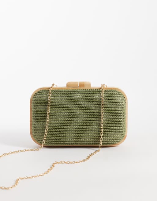 Glamorous – Clutch-Tasche aus gewebtem Bast in Grün, 3 von 4