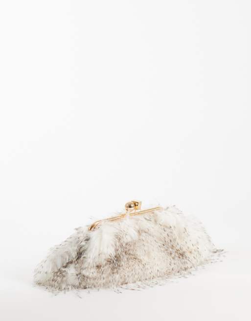 Glamorous clutch-taske med kiss lock-lukning i råhvid, 4 af 4