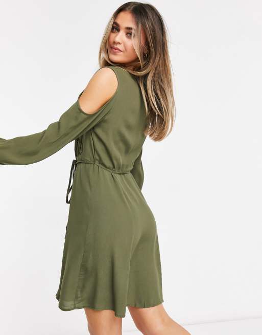 Khaki cold shoulder clearance dress