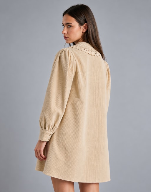 Glamorous Collar button front mini dress in stone corduroy, 3 of 3