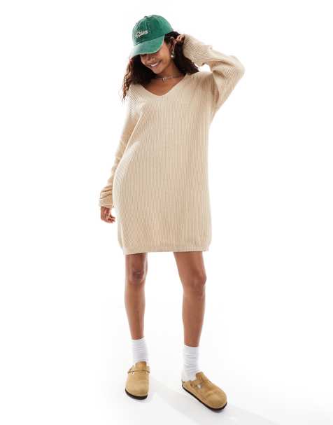 Glamorous collar detail oversized jumper dress in oatmeal - view 1
