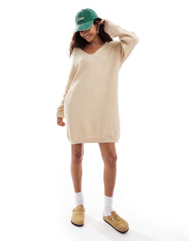 Glamorous - collar detail oversized jumper dress in oatmeal