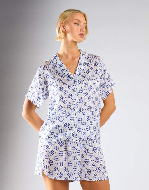 Glamorous Collar revere losse shirt in royal blue geo - view 1