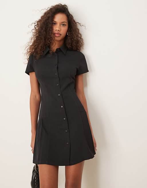 button dress women ZESICA Womens Summer Midi Casual Work Dresses Dark Green S blend fabric shapes this breezy dress that has a collared neckline and short Long Sleeve Button Down Ruched