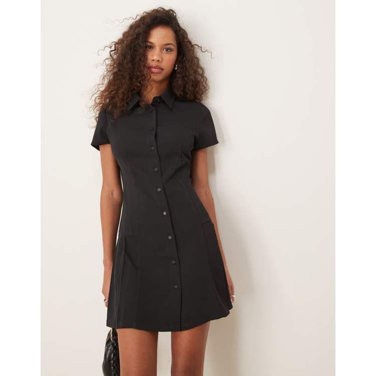 folds button elegant casual mini dress Malina Button Down Cotton Mini Dress
