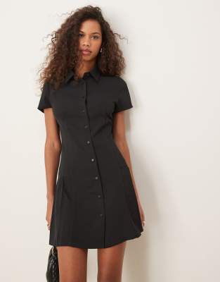 glamorous collared button down mini dress in black