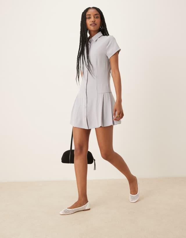 Glamorous collared button down mini dress in school gray