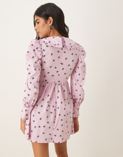 Glamorous Collared button front mini dress in pink ditsy cotton, 2 of 4