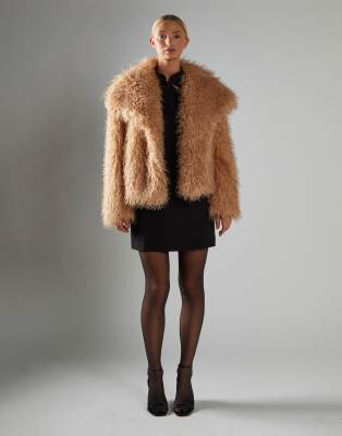 Glamorous Collared Fur Coat In Neutral