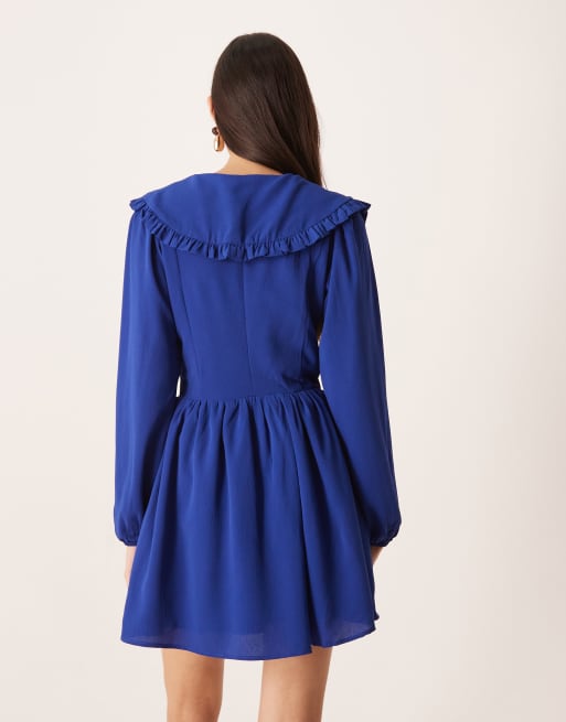 Glamorous Collared long sleeves mini dress in blue, 2 of 4