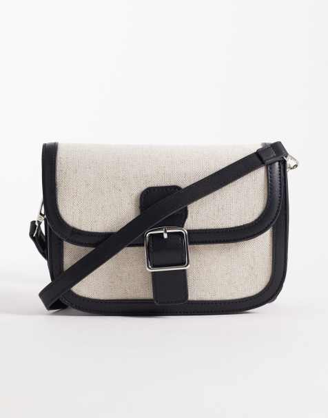 Glamorous contrast raffia crossbody bag in monchrome - view 1