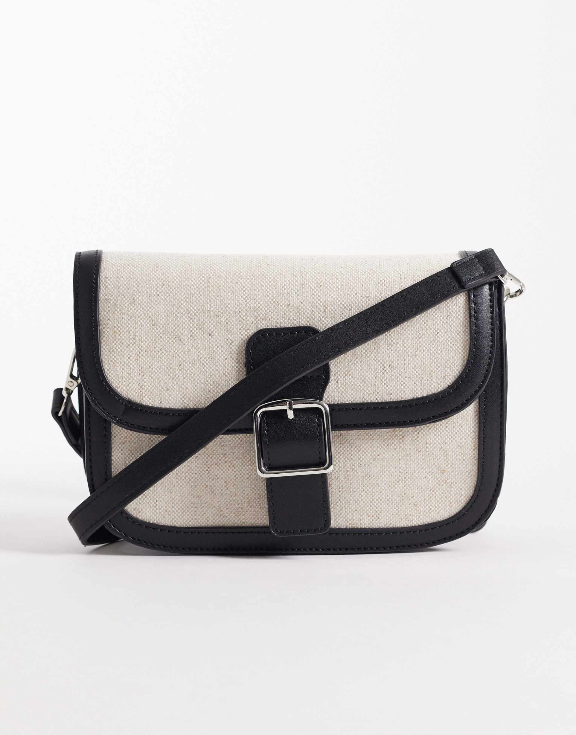 glamorous contrast raffia crossbody bag in monchrome