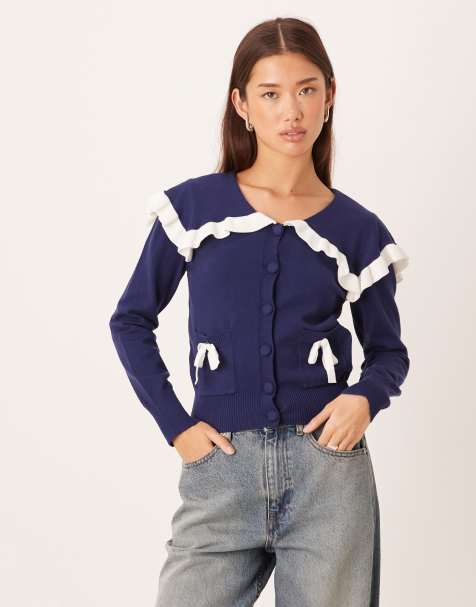 Glamorous Contrast trim cardigan in navy white - view 1