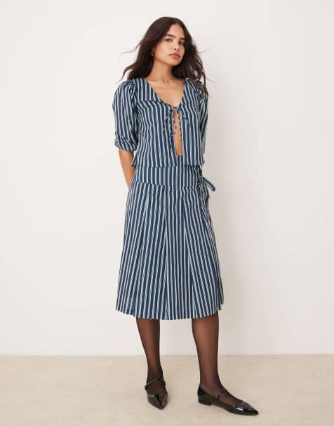 Glamorous - Coordinato a righe blu e verdi con lacci - view 1