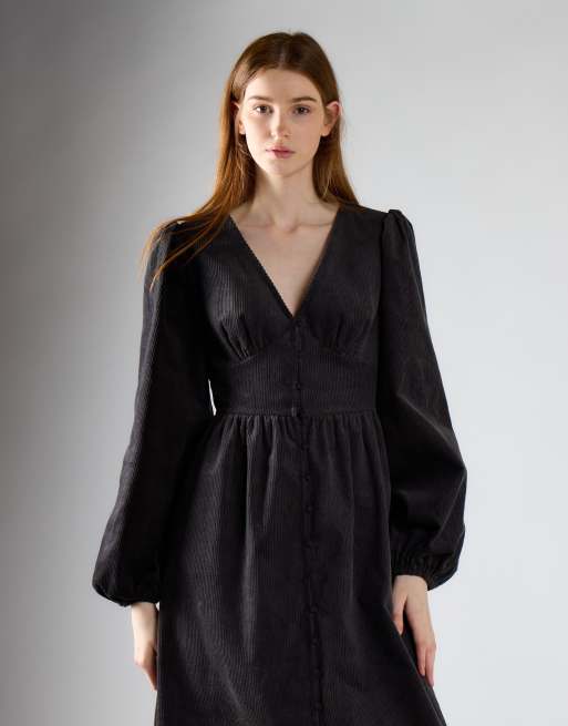 Glamorous Corduroy v-neck midi dress in dark grey corduroy, 2 of 4