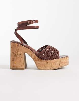 Glamorous Cork Heeled Sandals In Brown