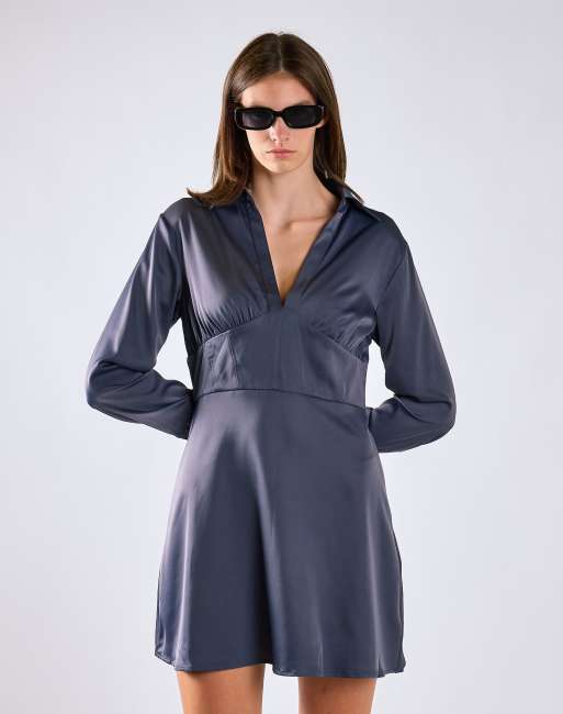 Glamorous Corset shirt mini-dress in charcoal grey, 2 of 4