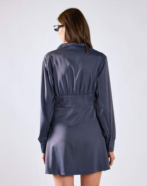 Glamorous Corset shirt mini-dress in charcoal grey, 3 of 4
