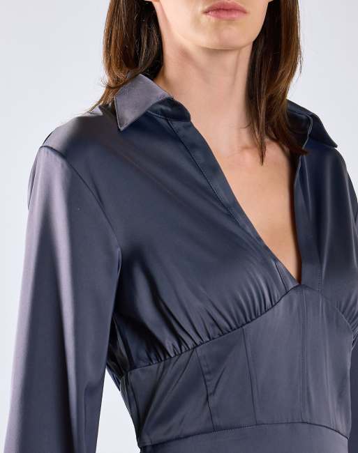 Glamorous Corset shirt mini-dress in charcoal grey, 4 of 4