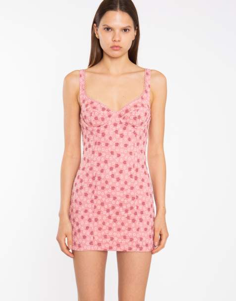 Glamorous Corset style lace mini dress in pink ditsy lace - view 1