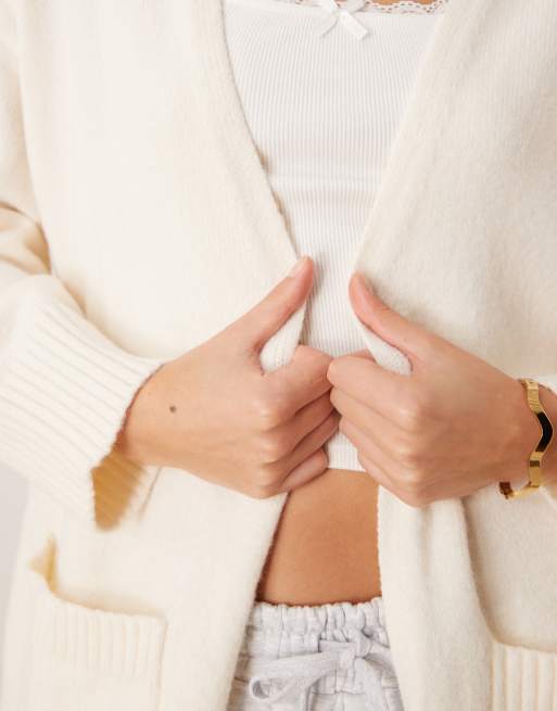 Glamorous cosy maxi cardigan in cream knit
