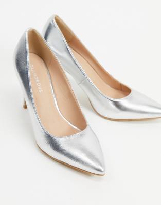 silver high heel court shoes