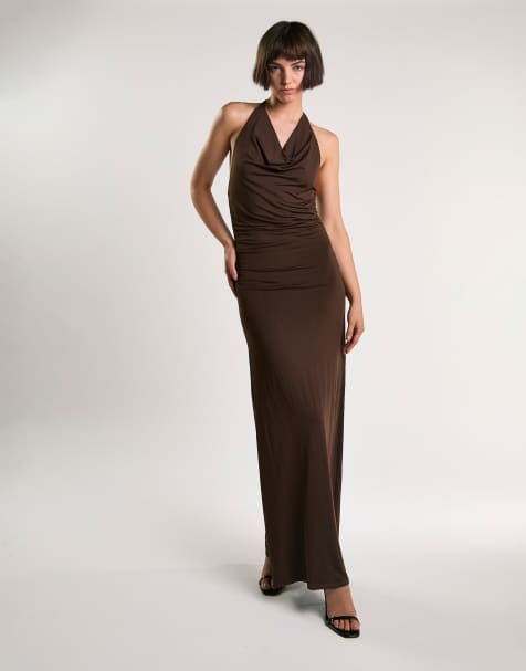 Glamorous Cowl neck maxi dress in chocolate