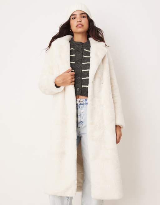 Glamorous cozy faux fur cream robe coat